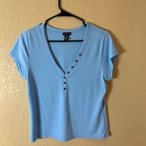 Rue 21 baby blue faux button v neck